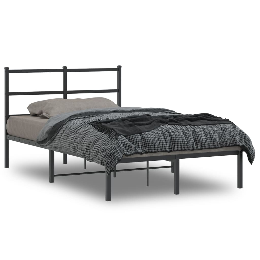 Metal Bed Frame with Headboard Black 120x190 cm Small Double - Direct Imports
