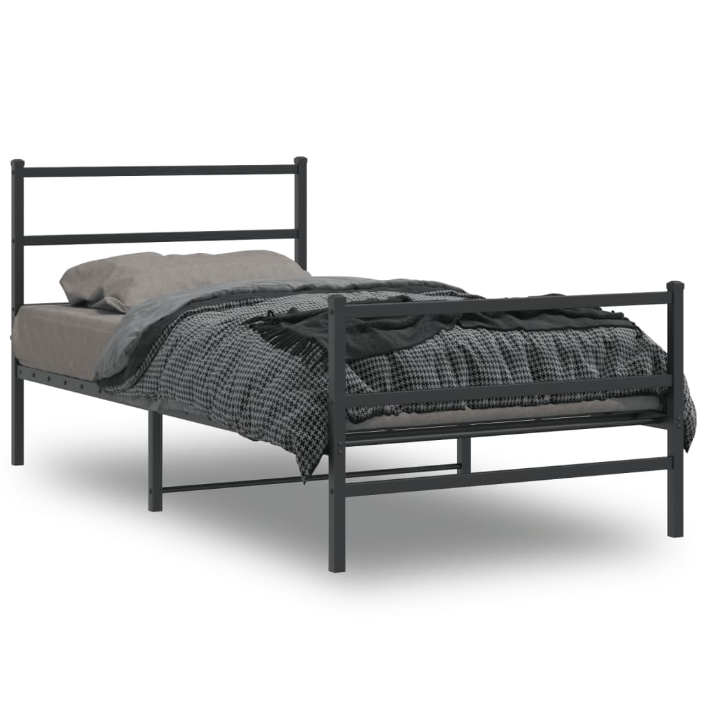 Metal Bed Frame with Headboard and FootboardÂ Black 100x190 cm - Casper Homes
