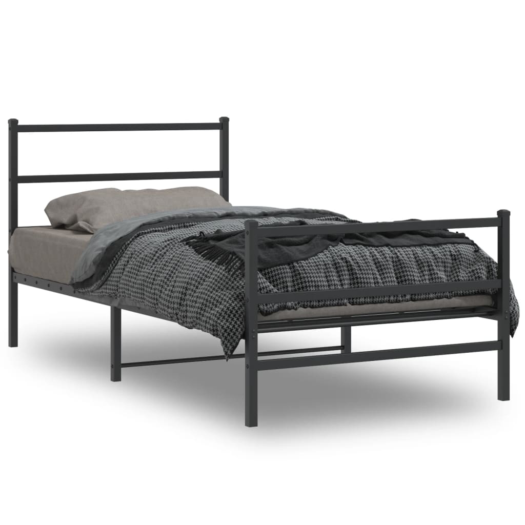 Metal Bed Frame with Headboard and FootboardÂ Black 100x200 cm - Merlin Deals