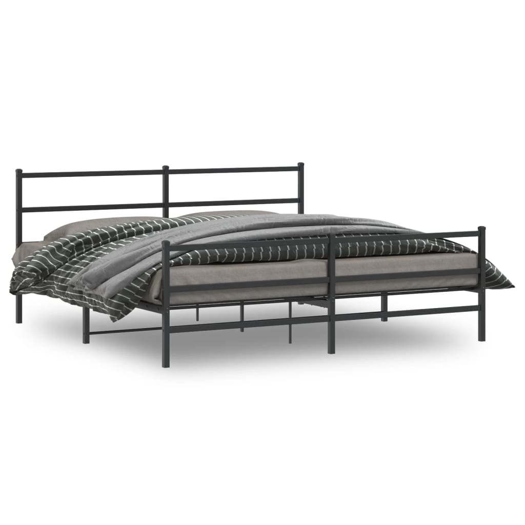 Metal Bed Frame with Headboard and FootboardÂ Black 193x203 cm - Style and Chic