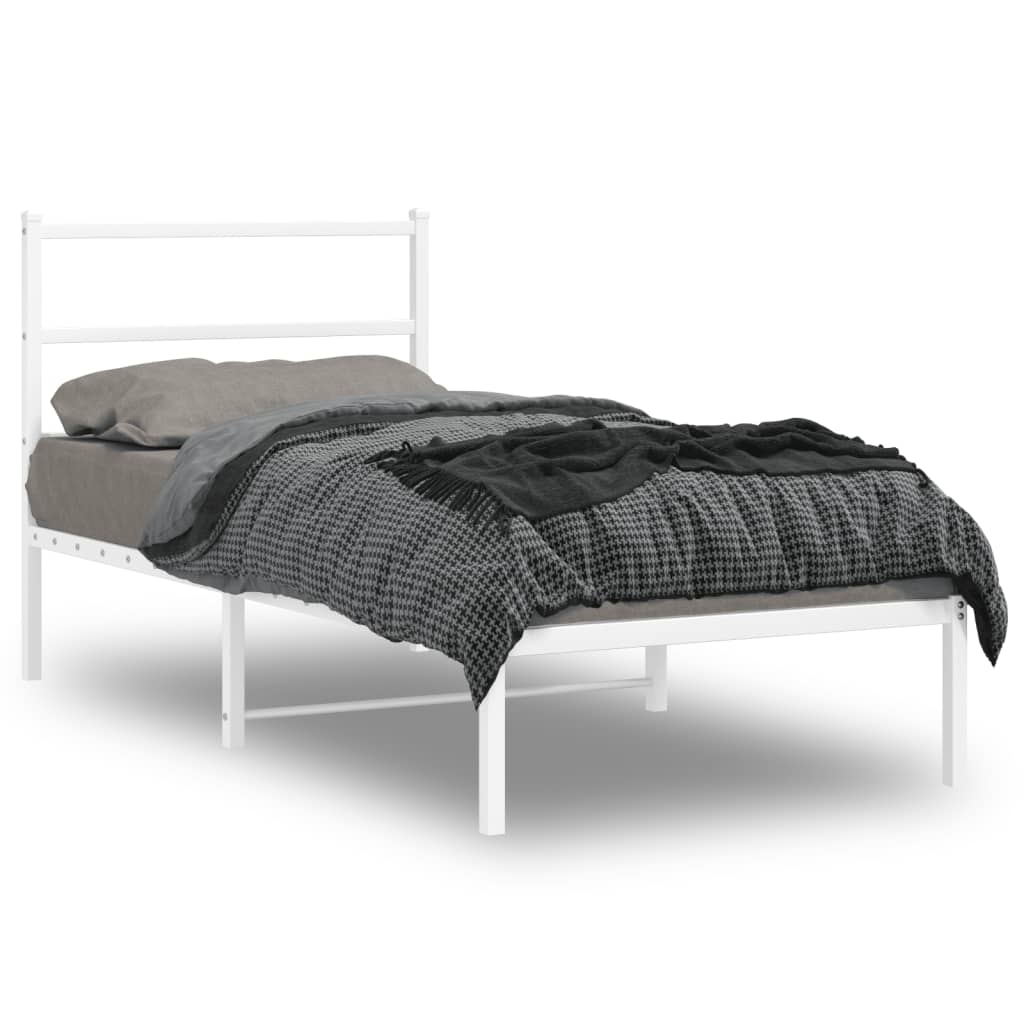 Metal Bed Frame with Headboard White 90x190 cm Single - Casper Homes