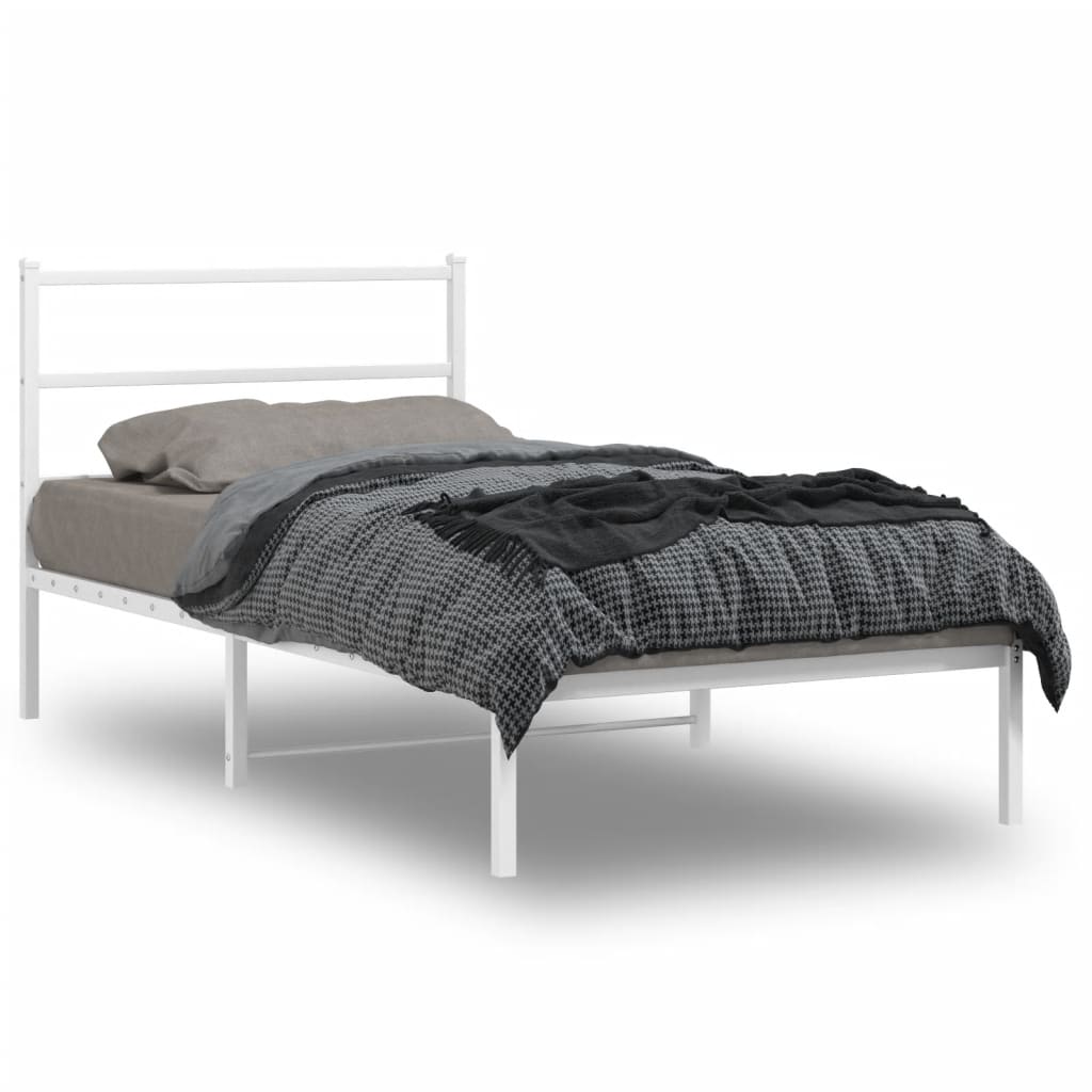 Metal Bed Frame with Headboard White 100x200 cm - Merlin Deals