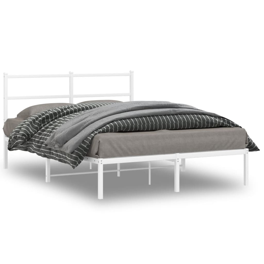 Metal Bed Frame with Headboard White 135x190 cm Double - Direct Imports