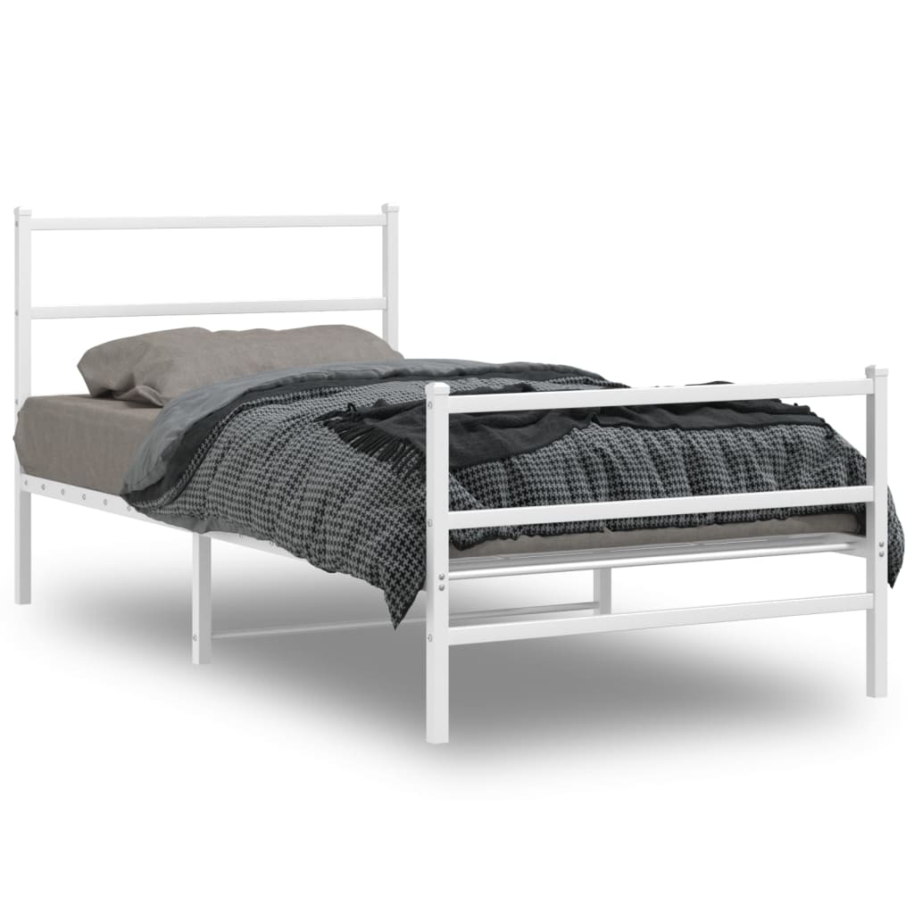 Metal Bed Frame with Headboard and FootboardÂ White 100x190 cm - Direct Imports