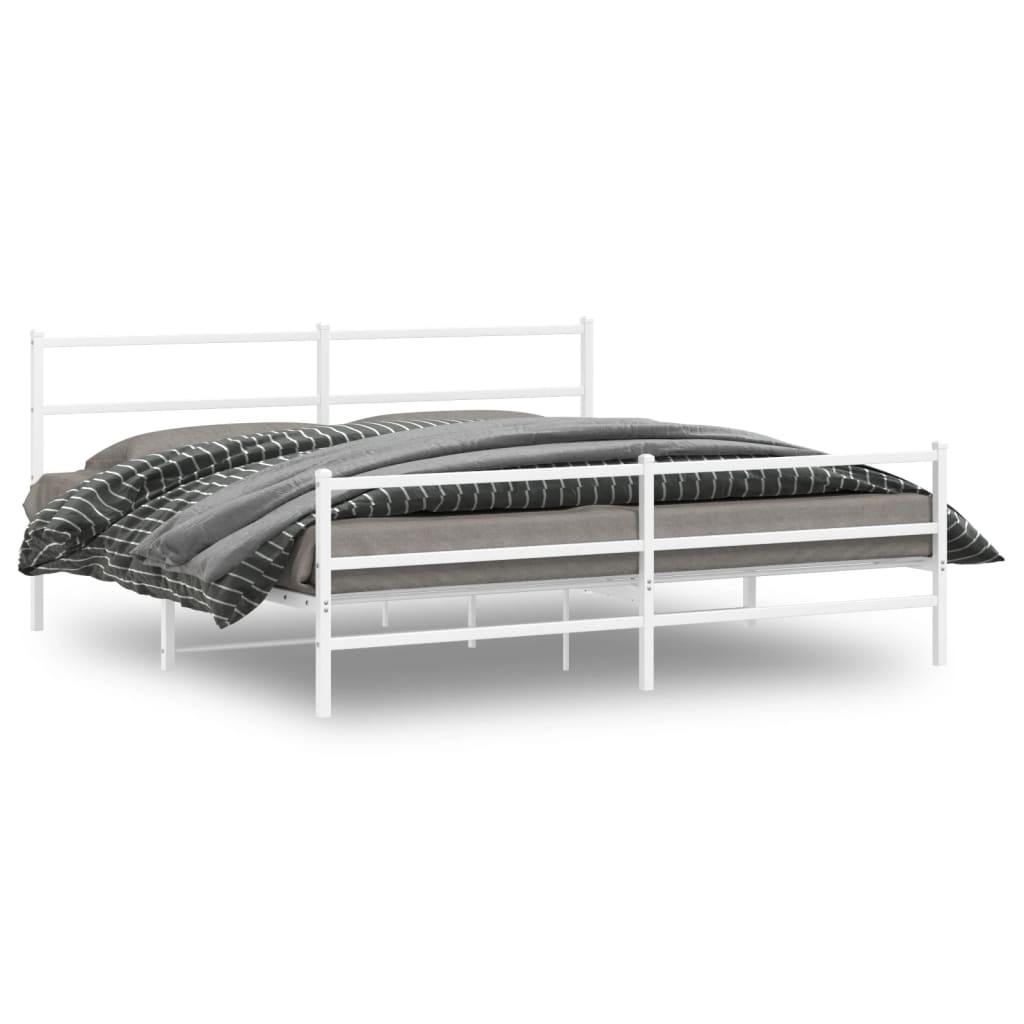 Metal Bed Frame with Headboard and FootboardÂ White 183x213 cm - Merlin Deals