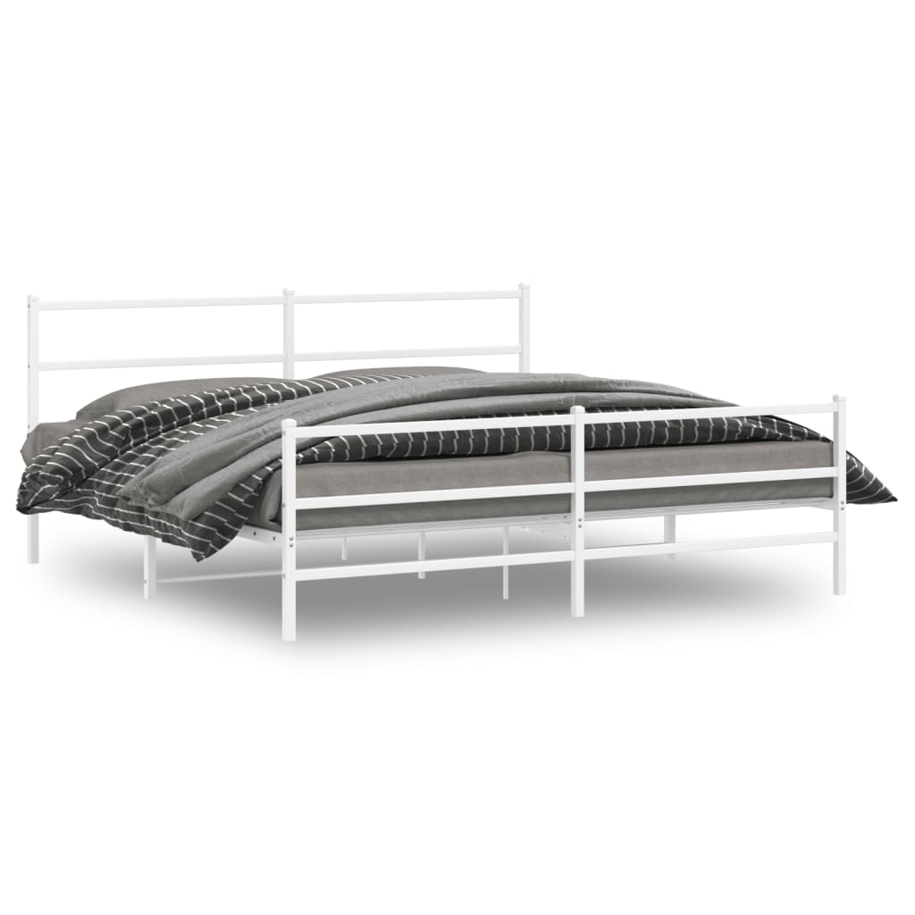 Metal Bed Frame with Headboard and FootboardÂ White 193x203 cm - Style and Chic