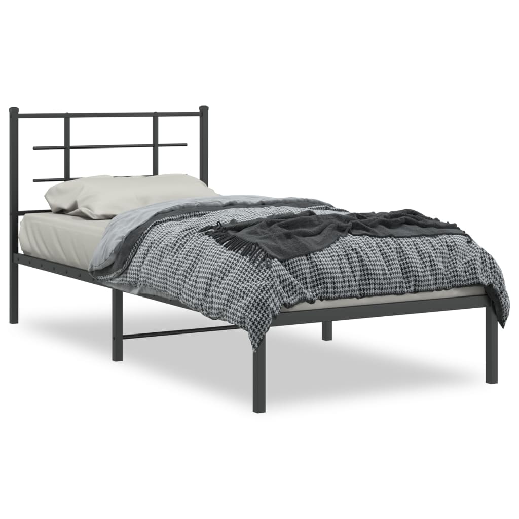 Metal Bed Frame with Headboard Black 90x190 cm Single - Merkel Designers