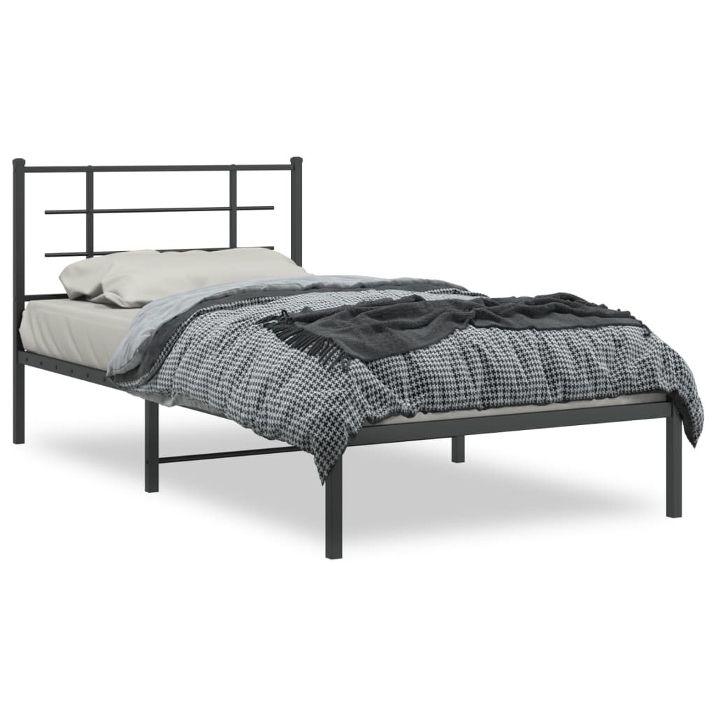 Metal Bed Frame with Headboard Black 107x203 cm - Casper Homes
