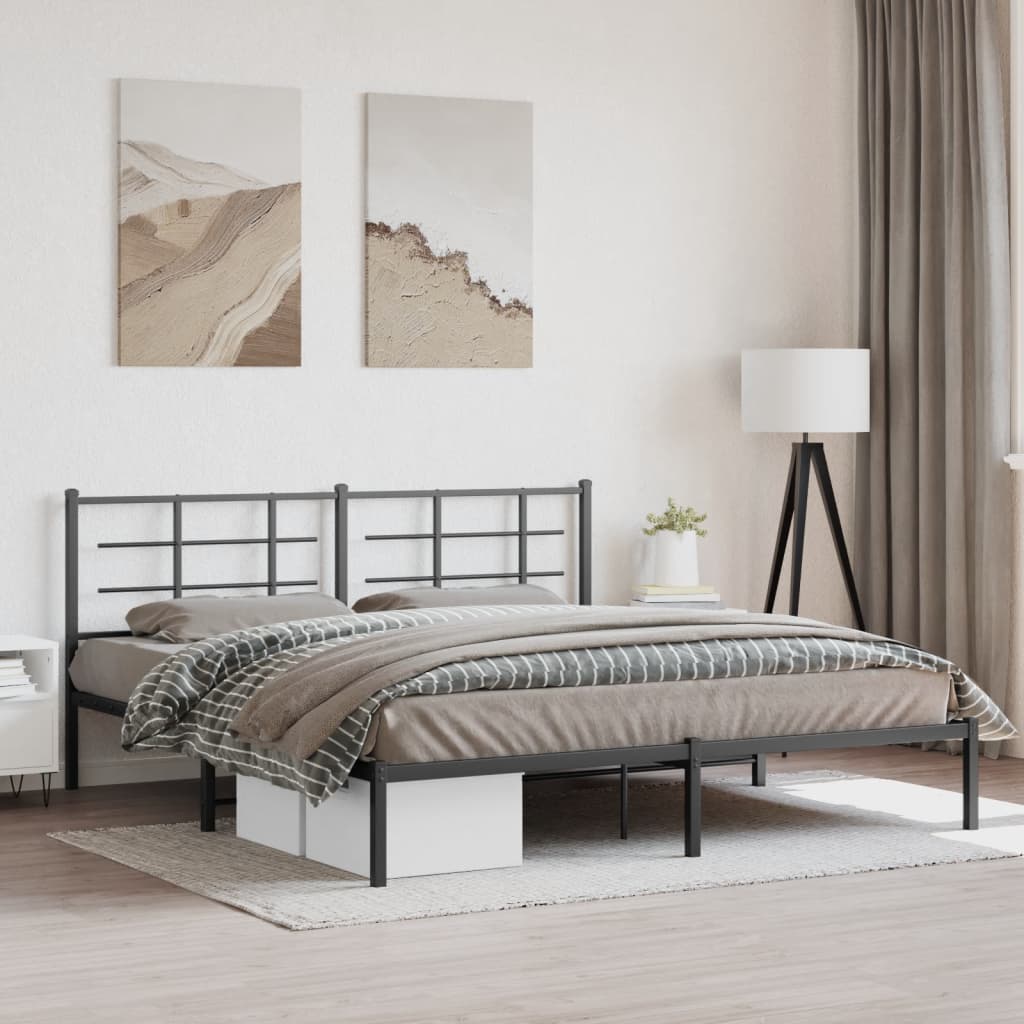 Metal Bedframe with Headboard Black 183x213cm - Merkel Designers