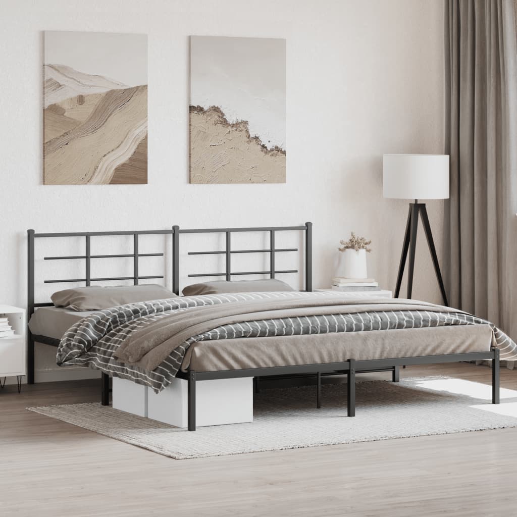Metal Bedframe with Headboard Black 193x203cm - Decor Base