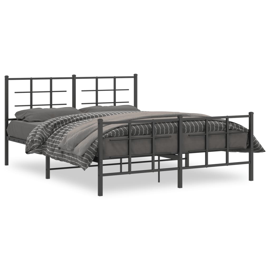 Metal Bed Frame with Headboard and Footboard Black 150x200 cm King Size - Casper Homes