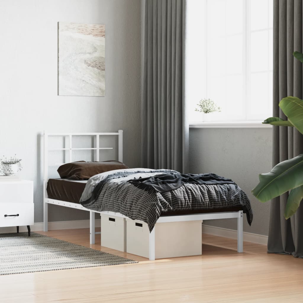 Metal Bedframe with Headboard White 75x190cm - Merlin Deals