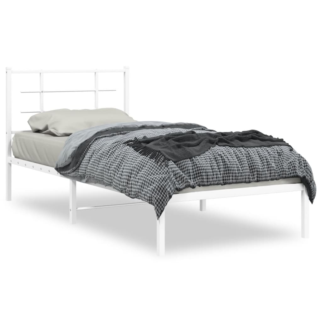 Metal Bed Frame with Headboard White 90x190 cm Single - Brittle & Co