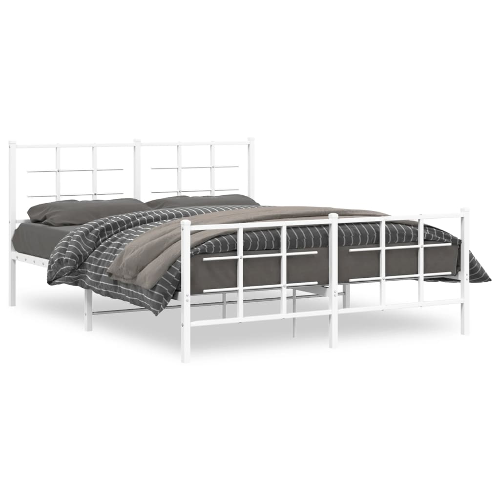 Metal Bed Frame with Headboard and Footboard White 150x200 cm King Size - Casper Homes