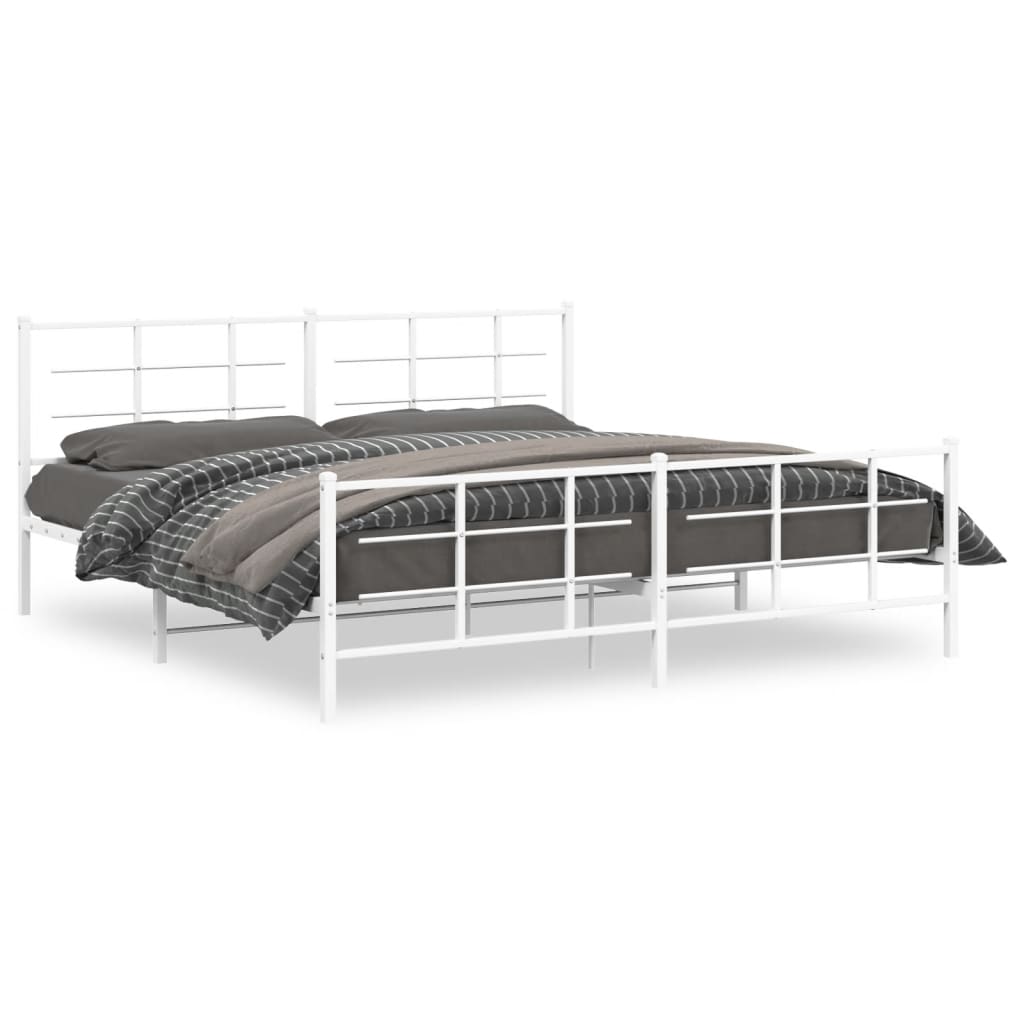 Metal Bed Frame with Headboard and Footboard White 193x203 cm - Merlin Deals