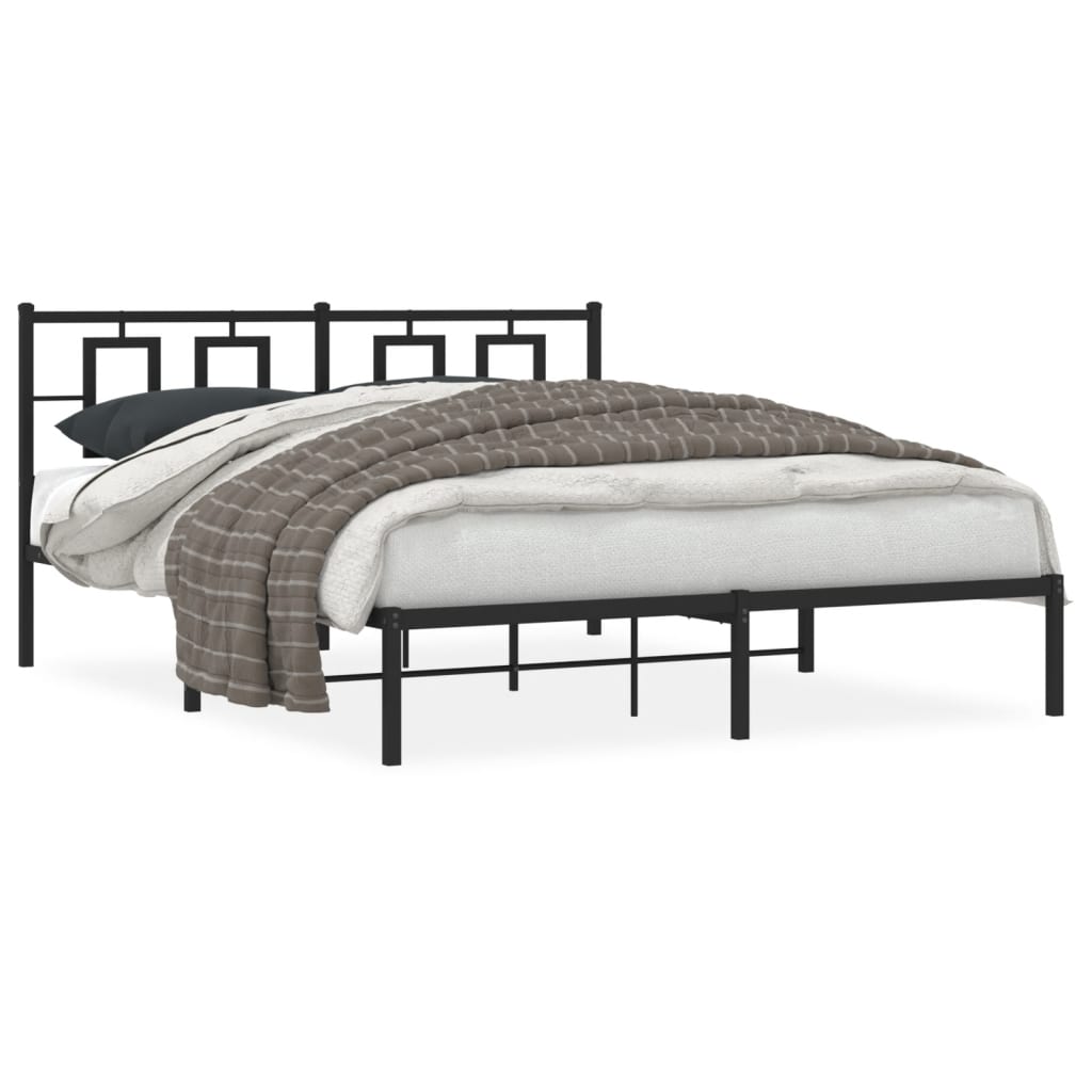 Metal Bed Frame with Headboard Black 150x200 cm King Size King Size - Style and Chic