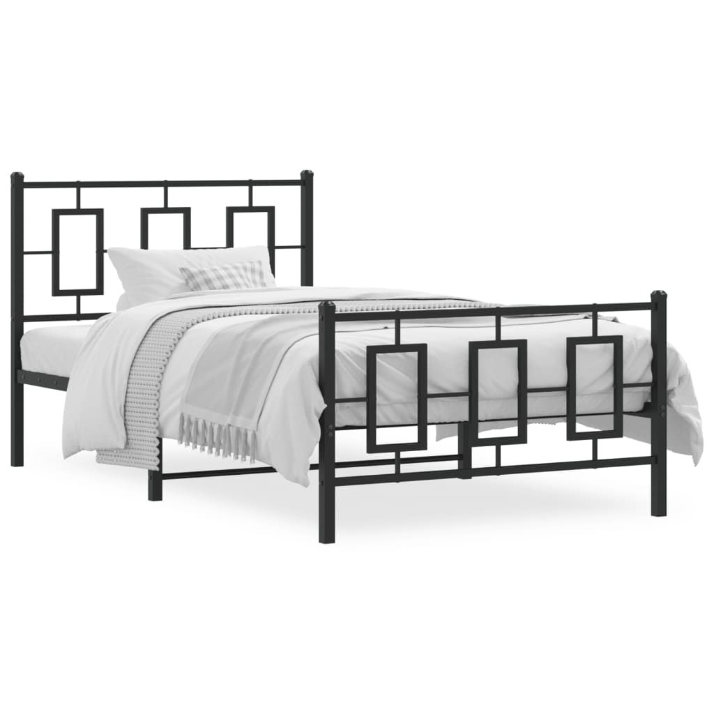 Metal Bed Frame with Headboard and Footboard Black 100x200 cm - All Things Good