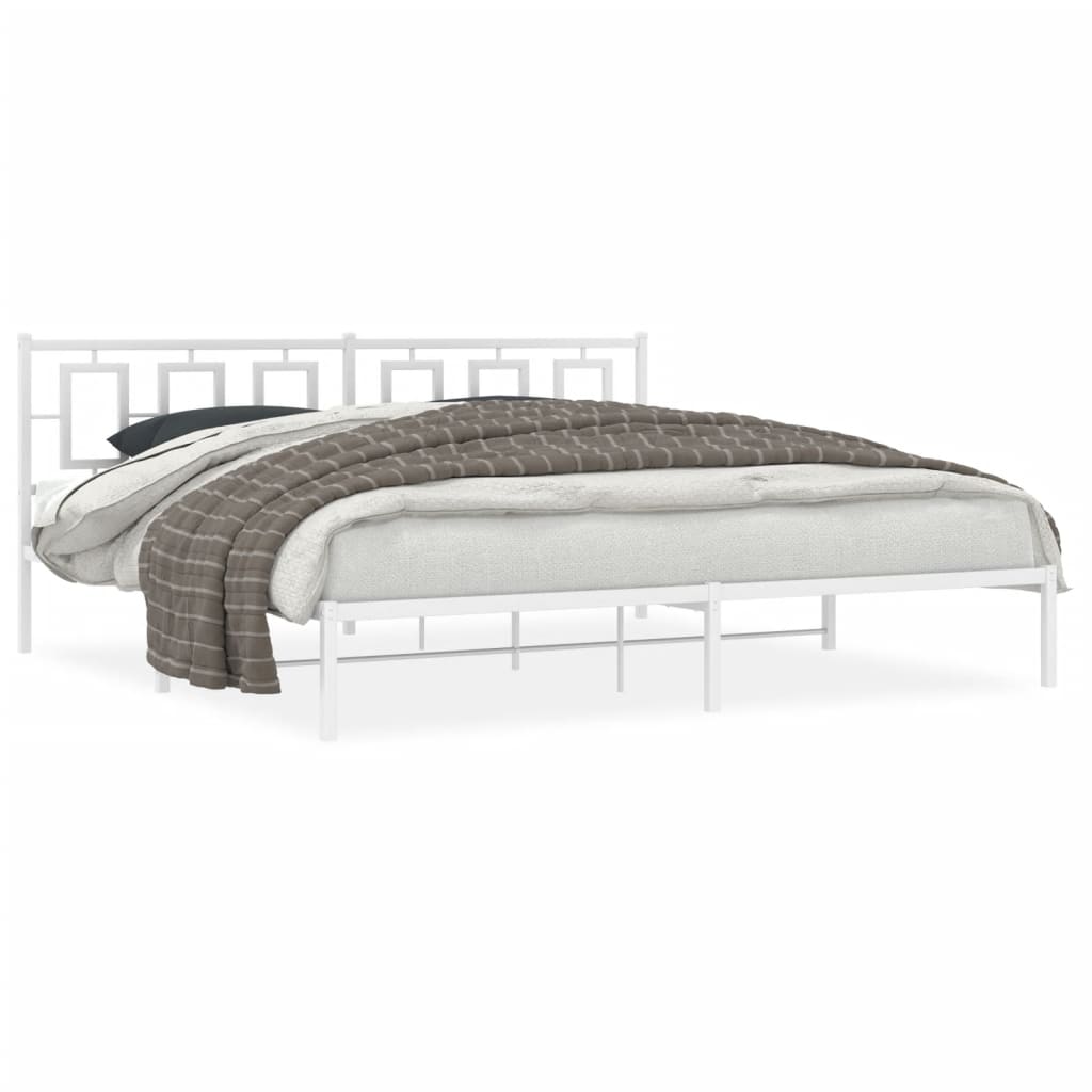 Metal Bed Frame with Headboard White 193x203 cm - All Things Good