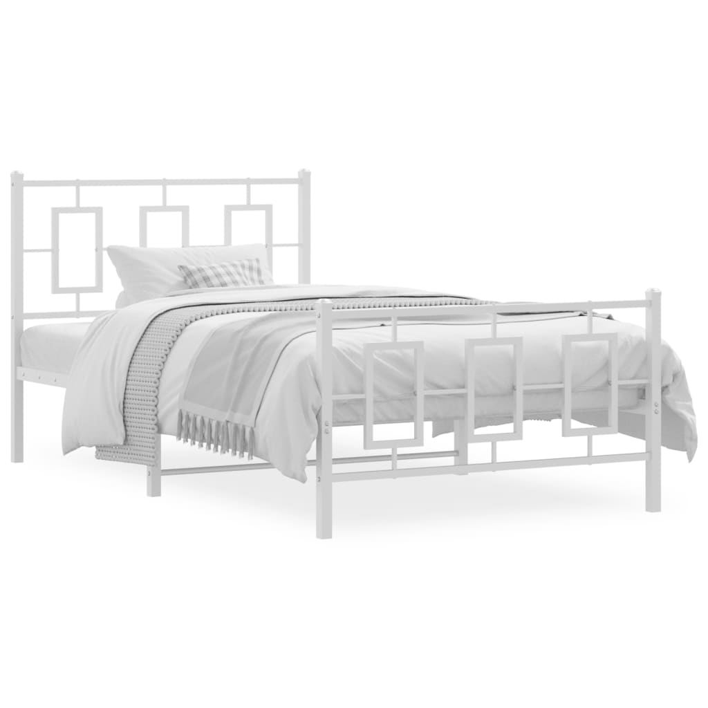Metal Bed Frame with Headboard and Footboard White 100x200 cm - The Home Maker