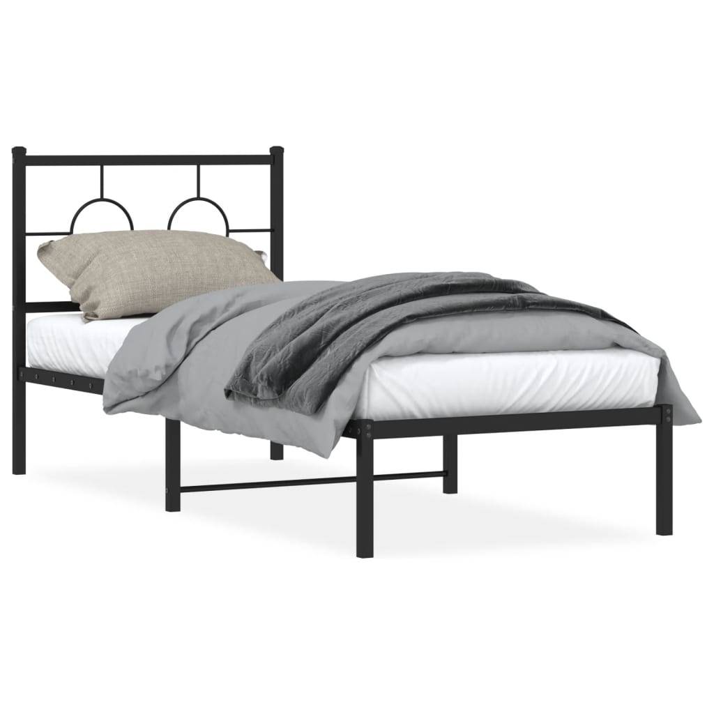 Metal Bed Frame with Headboard Black 80x200 cm - The Home Maker