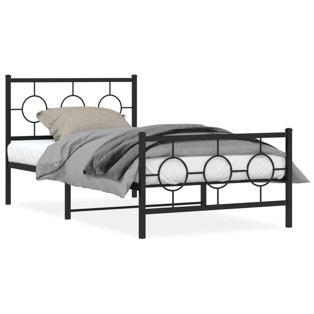 Metal Bed Frame with Headboard and Footboard Black 100x200 cm - All Things Good