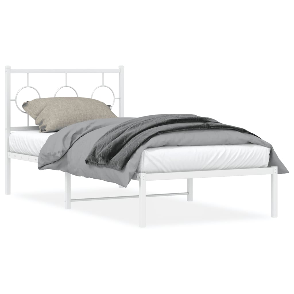 Metal Bed Frame with Headboard White 90x200 cm - Merkel Designers