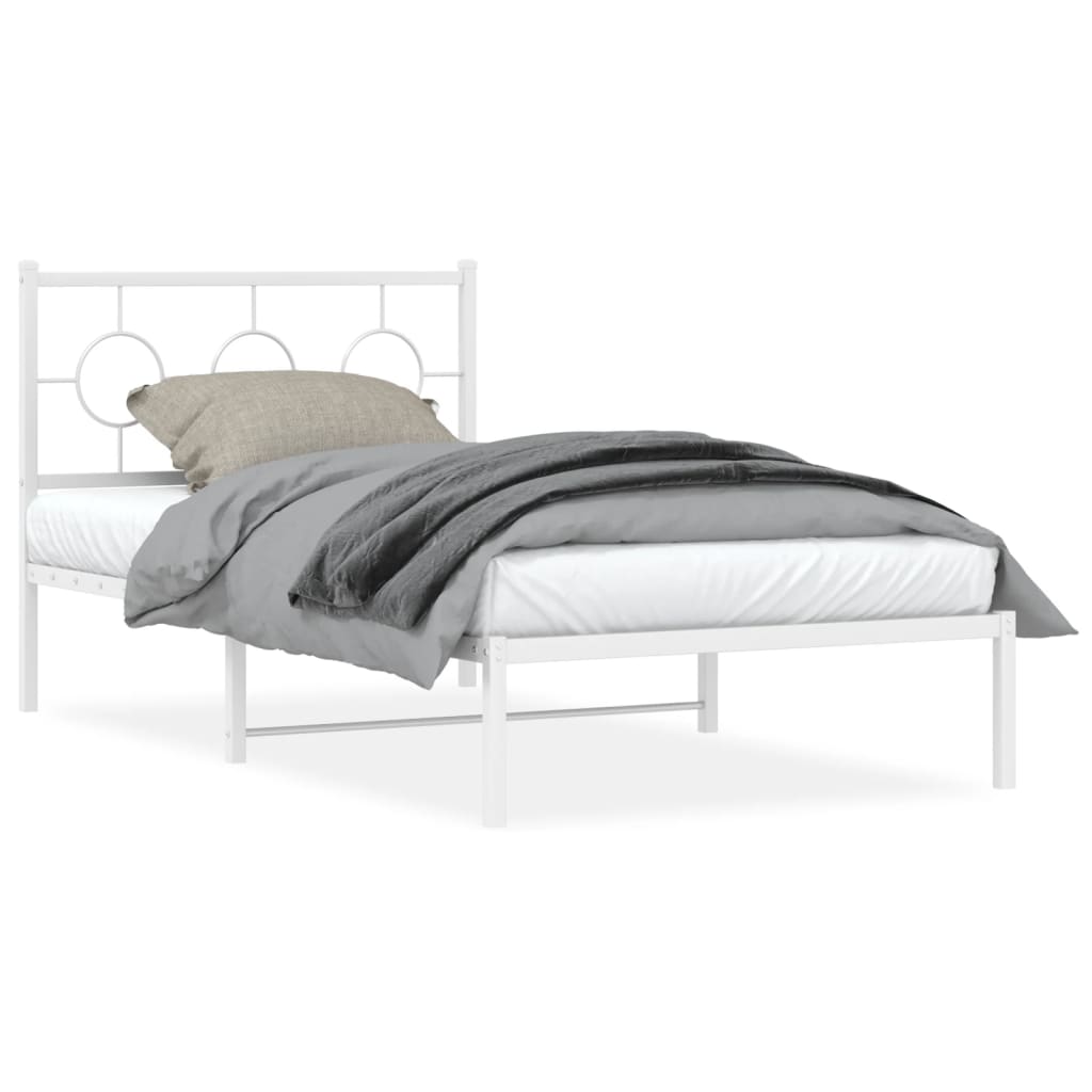Metal Bed Frame with Headboard White 100x200 cm - All Things Good