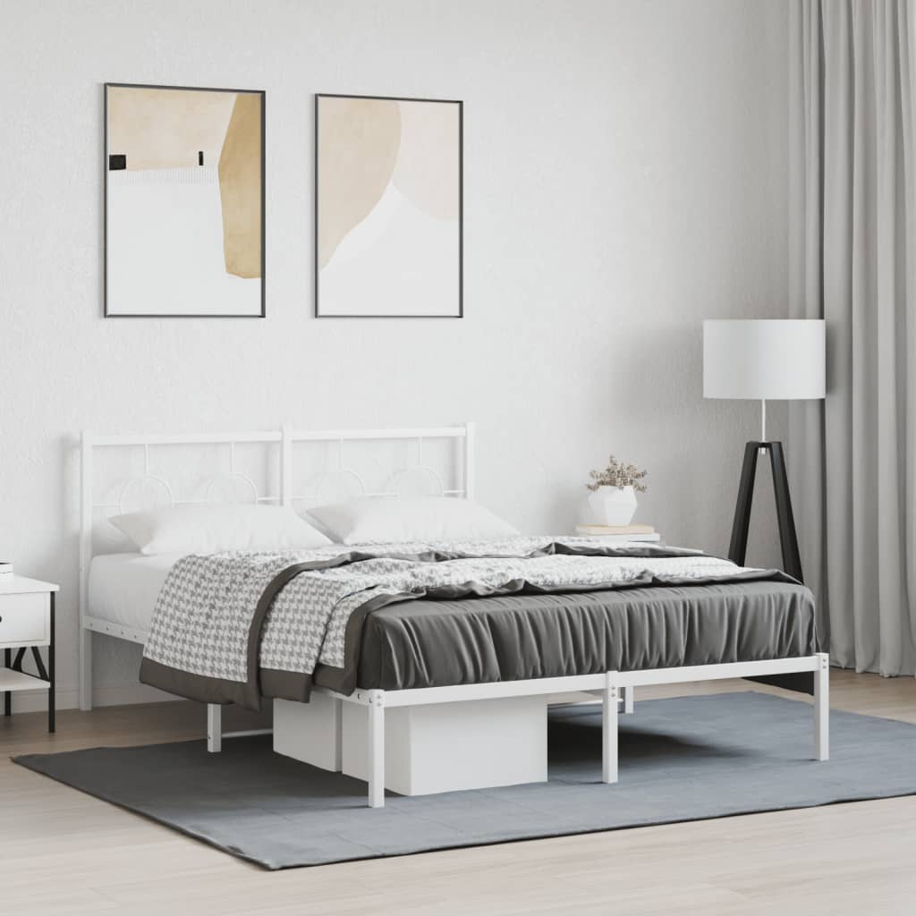 Metal Bedframe with Headboard White 140x200cm - Merlin Deals