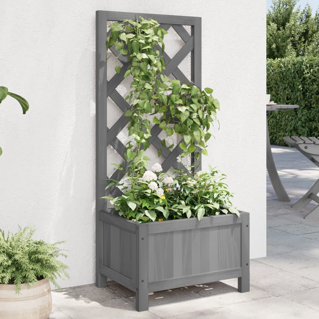 Planter with Trellis Grey Solid Wood Fir - Brittle & Co