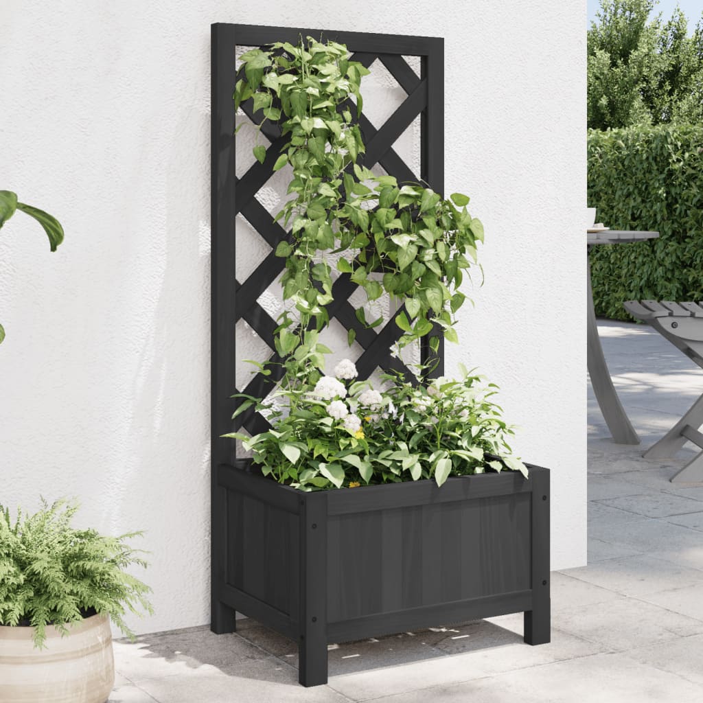 Planter with Trellis Black Solid Wood Fir - Merlin Deals