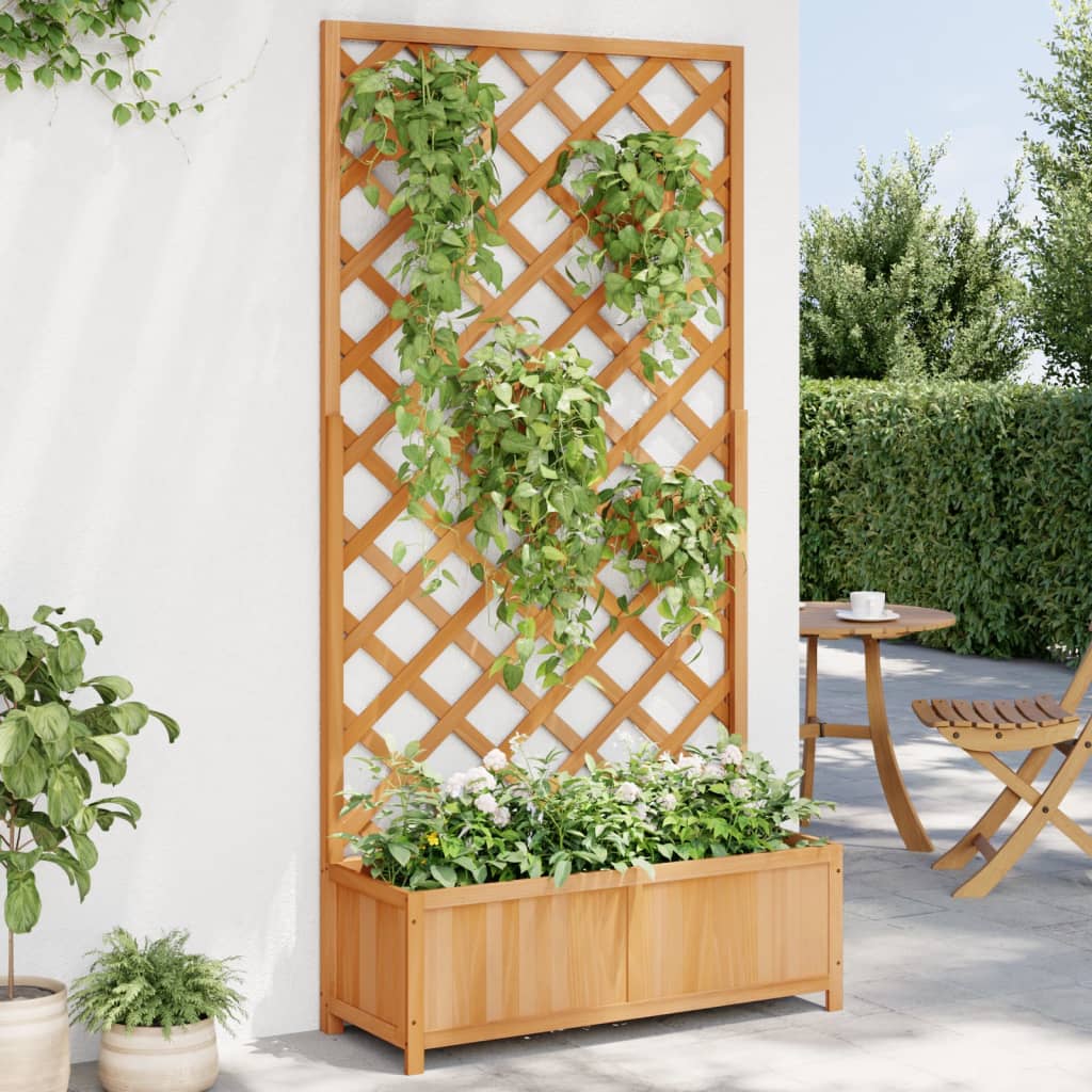 Planter with Trellis Brown Solid Wood Fir - All Things Good