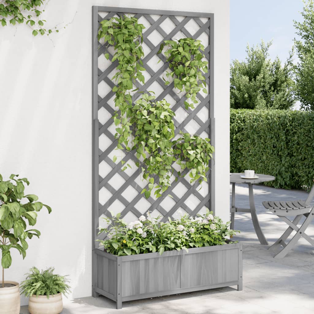 Planter with Trellis Grey Solid Wood Fir - Merlin Deals