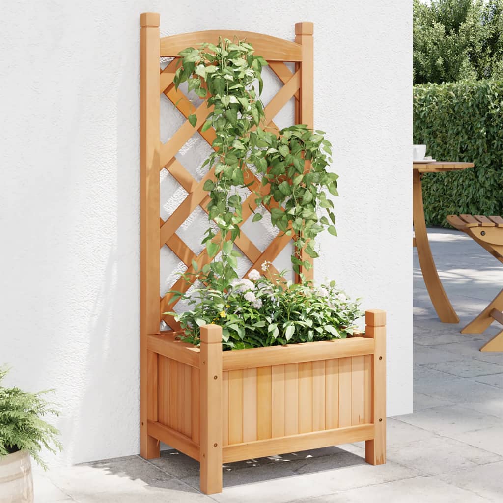 Planter with Trellis Brown Solid Wood Fir - Merlin Deals