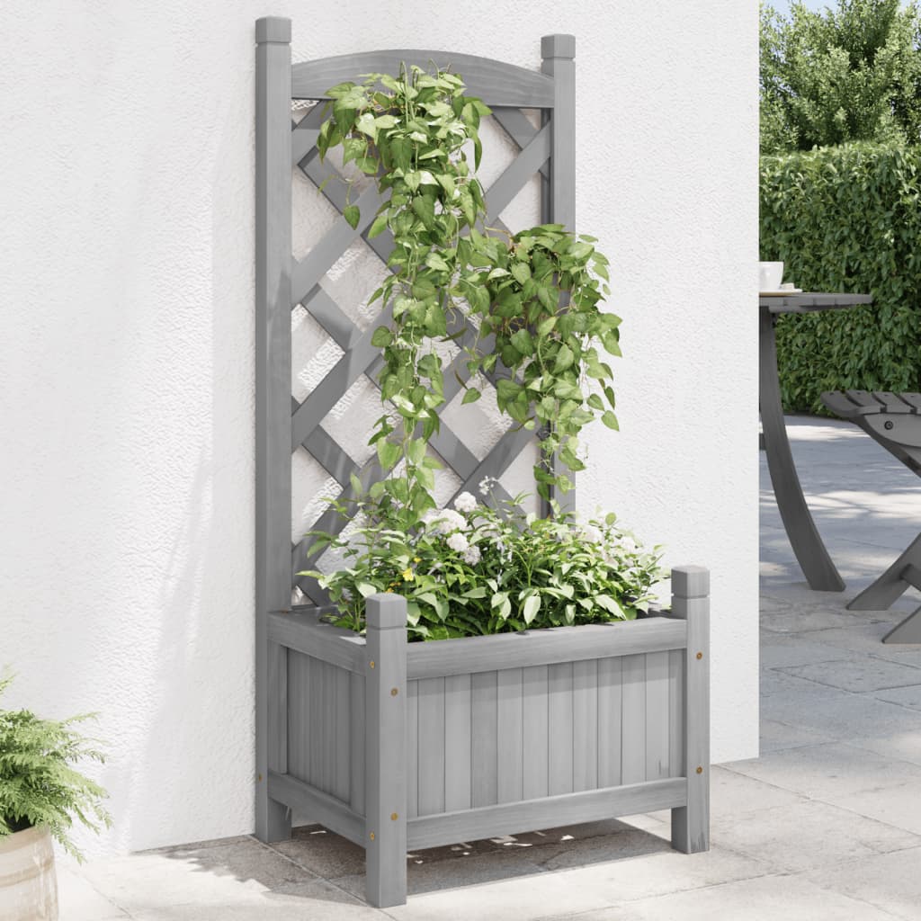Planter with Trellis Grey Solid Wood Fir - Design Hut