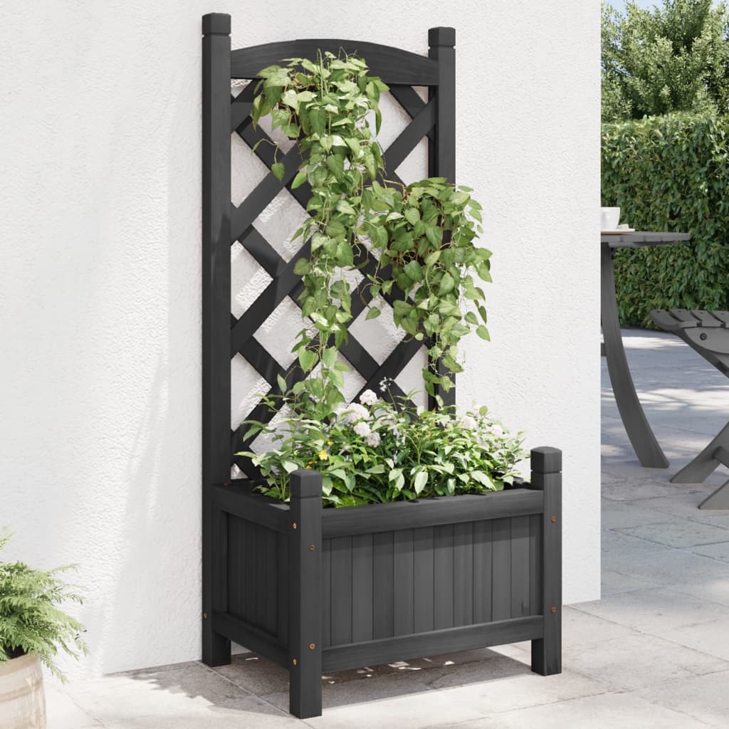 Planter with Trellis Black Solid Wood Fir - Casper Homes