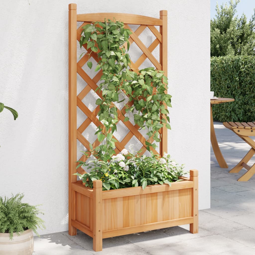 Planter with Trellis Brown Solid Wood Fir - Direct Imports