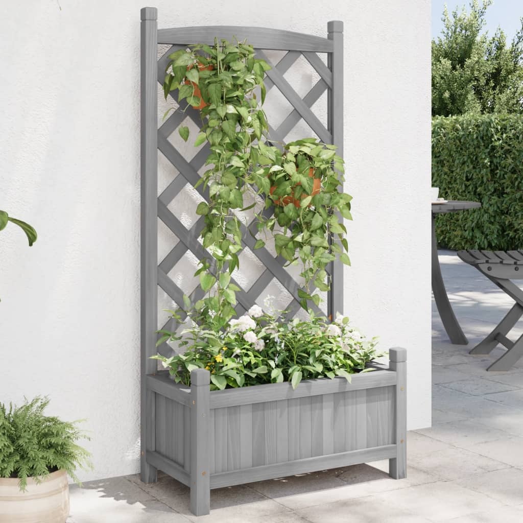 Planter with Trellis Grey Solid Wood Fir - Casper Homes