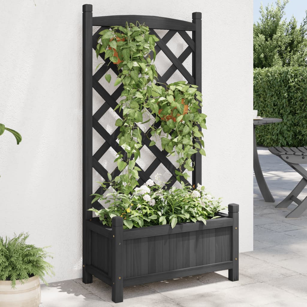 Planter with Trellis Black Solid Wood Fir - Direct Imports