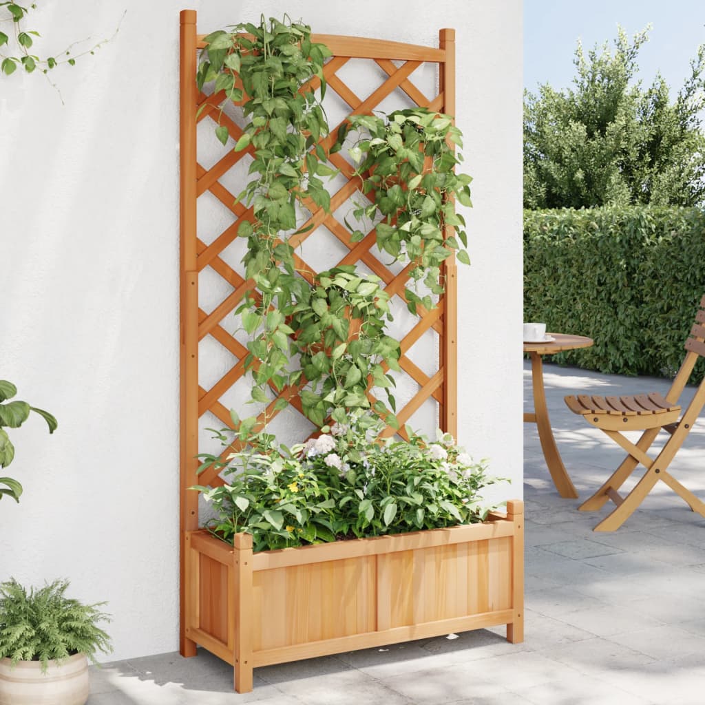 Planter with Trellis Brown Solid Wood Fir - The Home Maker