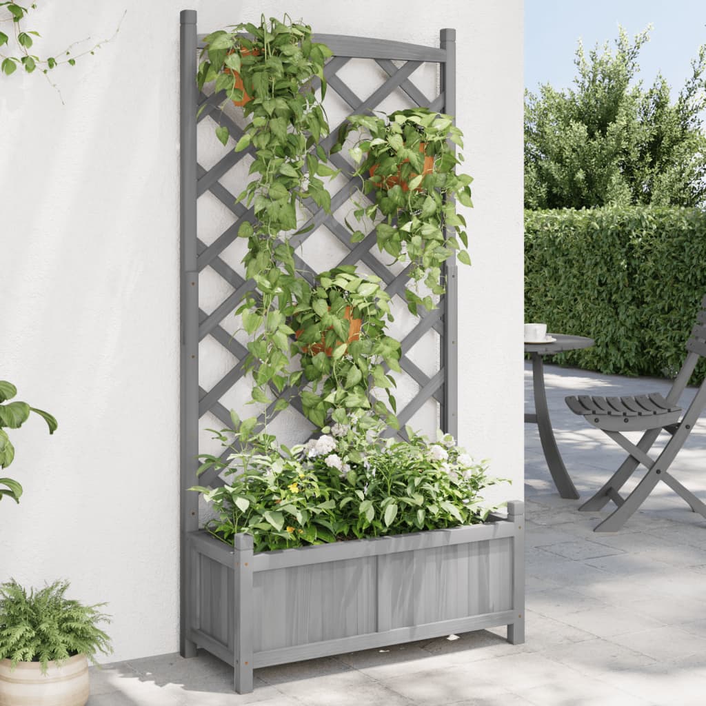 Planter with Trellis Grey Solid Wood Fir - Merlin Deals