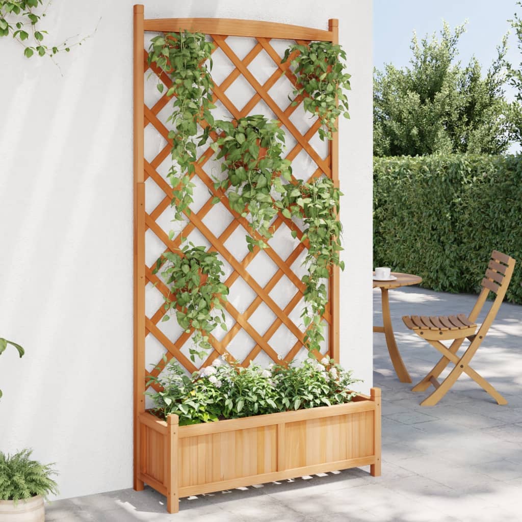 Planter with Trellis Brown Solid Wood Fir - All Things Good
