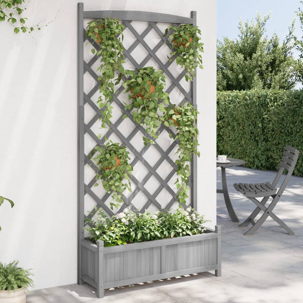 Planter with Trellis Grey Solid Wood Fir - Casper Homes