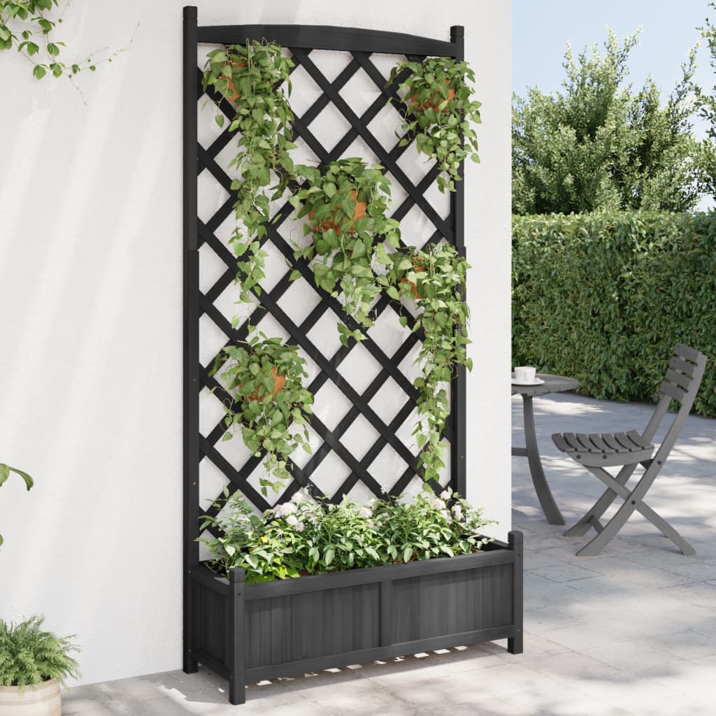 Planter with Trellis Black Solid Wood Fir - Direct Imports