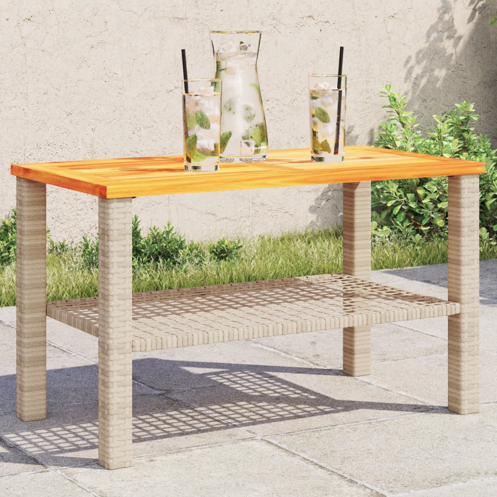 Garden Table Beige 70x38x42 cm Poly Rattan Acacia Wood - All Things Good