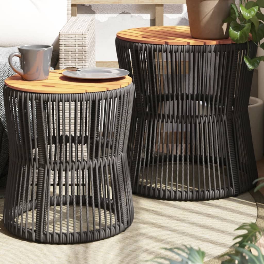 Garden Side Tables 2 pcs with Wooden Top Grey Poly Rattan - Style and Chic