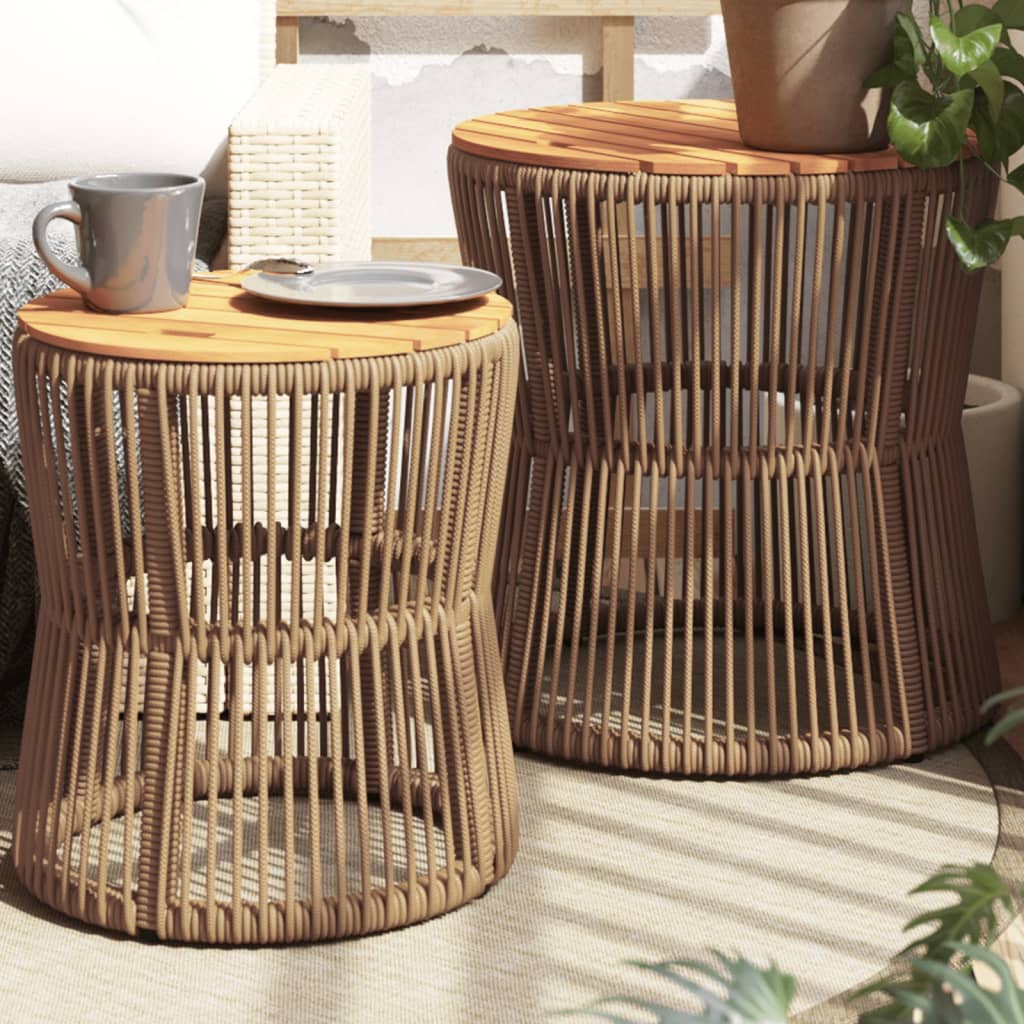 Garden Side Tables 2 pcs with Wooden Top Beige Poly Rattan - All Things Good
