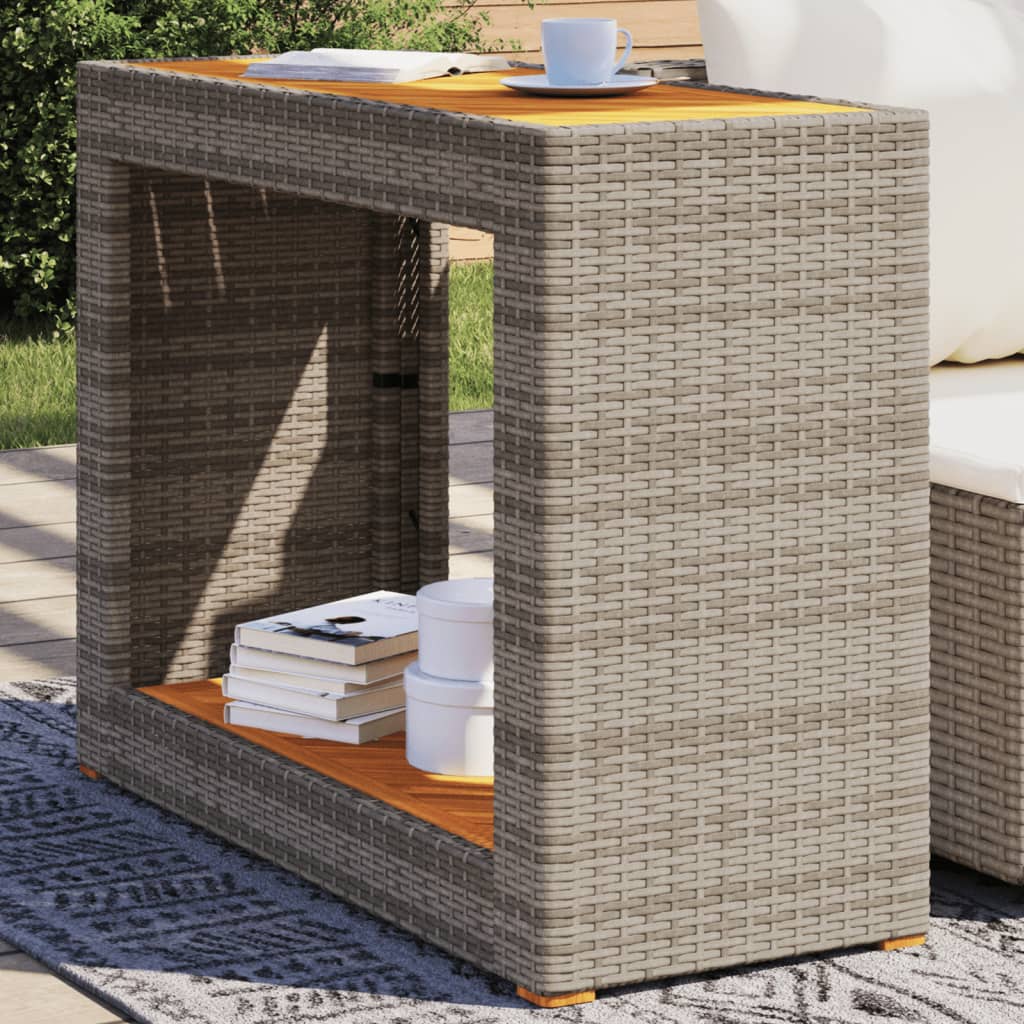 Garden Side Table with Wooden Top Grey 100x40x75 cm Poly Rattan - Merkel Designers
