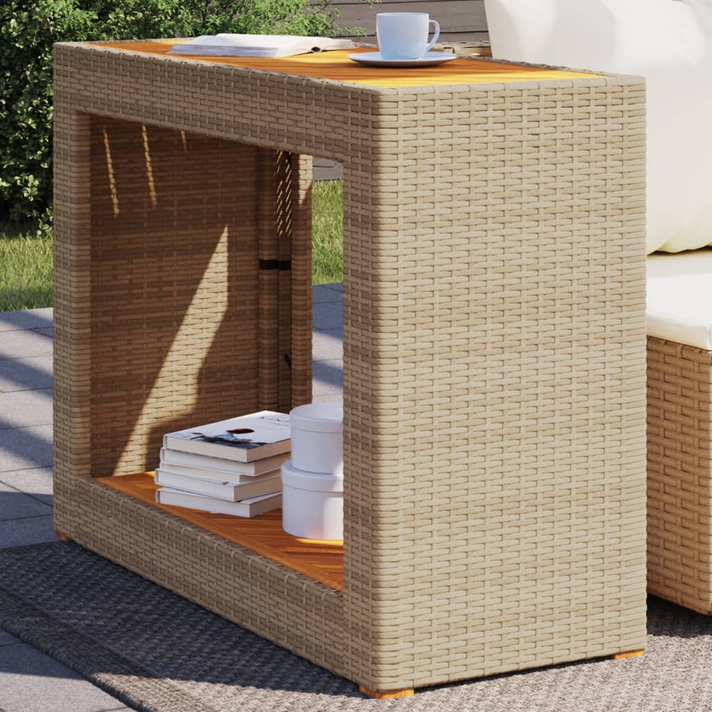 Garden Side Table with Wooden Top Beige 100x40x75 cm Poly Rattan - Style and Chic