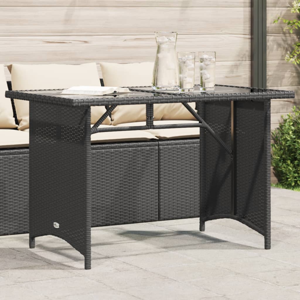 Garden Table with Glass Top Black 110x68x70 cm Poly Rattan - Decor Base