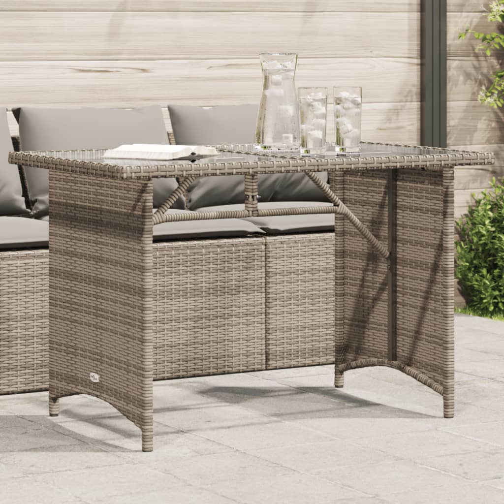 Garden Table with Glass Top Grey 110x68x70 cm Poly Rattan - Decor Base